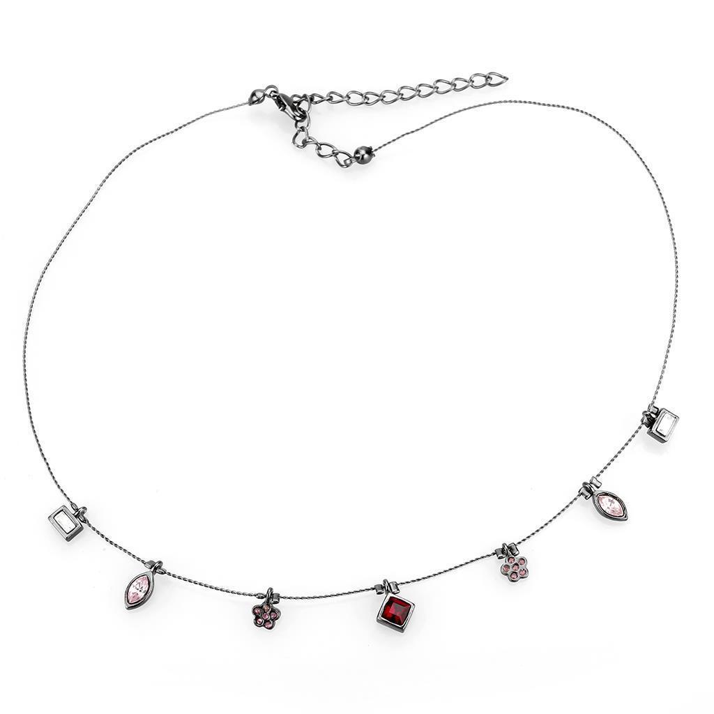 LO4729 Ruthenium White Metal Necklace featuring a multi-color top grade crystal, elegantly designed with a luxurious finish.